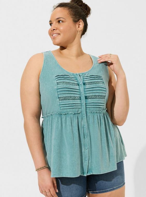 Textured Jersey Scoop Neck Button Down Babydoll Product Image