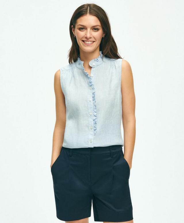 Sleeveless Ruffle Detail Shirt In Linen Product Image