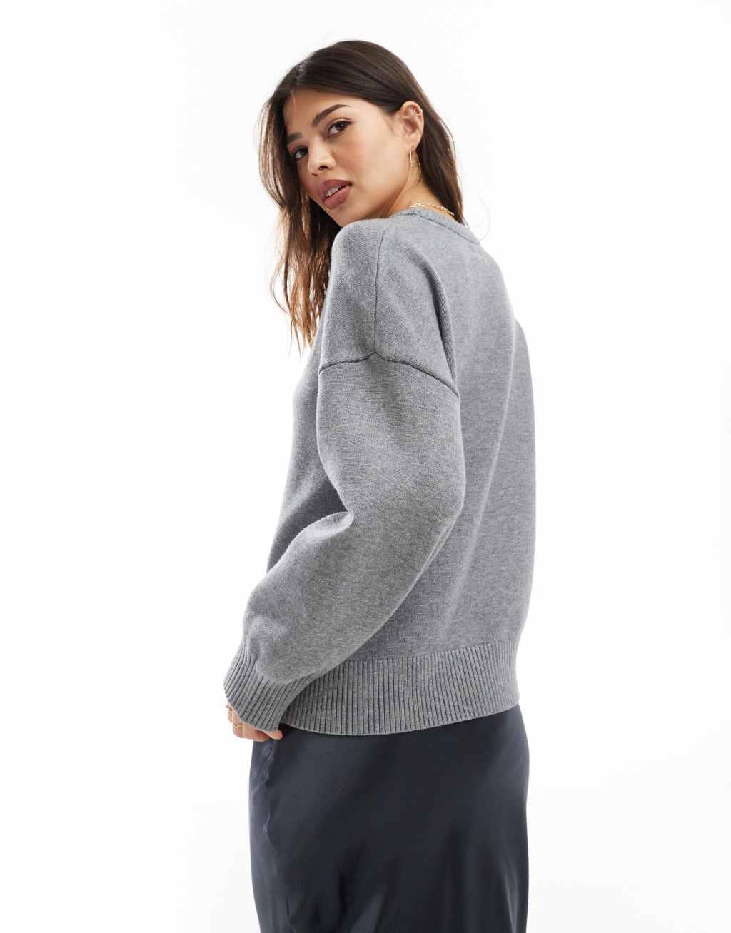 Cotton On luxe crew pullover knitted sweater in gray Product Image