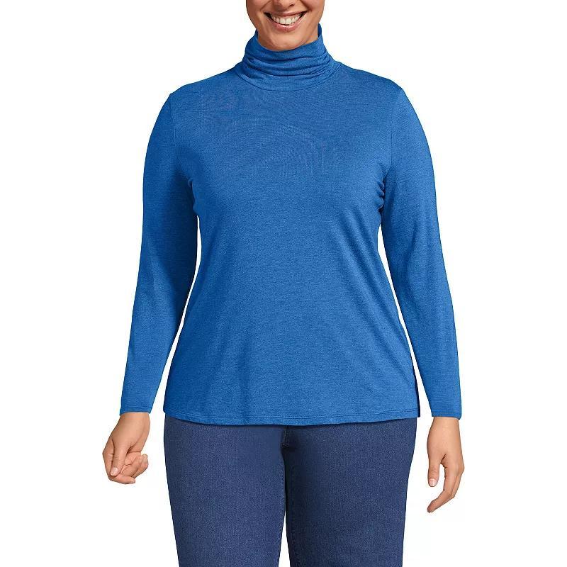 Plus Size Lands End Lightweight Fitted Long Sleeve Turtleneck, Womens Cobalt Blue Grey Product Image