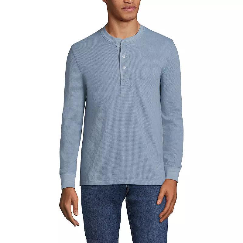 Big & Tall Lands End Comfort-First Thermal Waffle Henley, Mens Pale Grey Blue Product Image