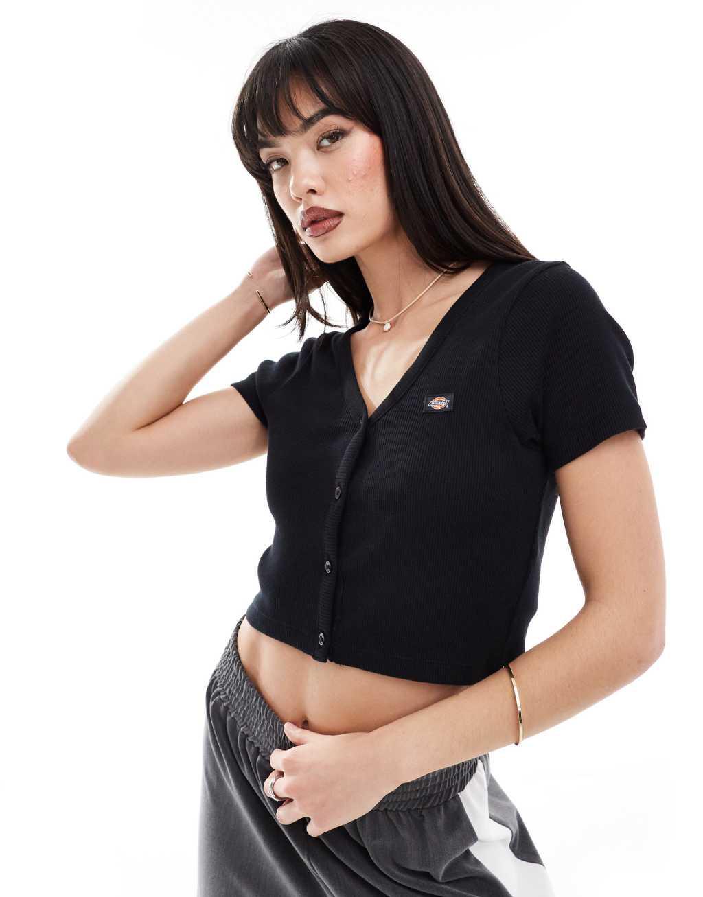 Dickies short sleeve Emporia cardigan in black  Product Image