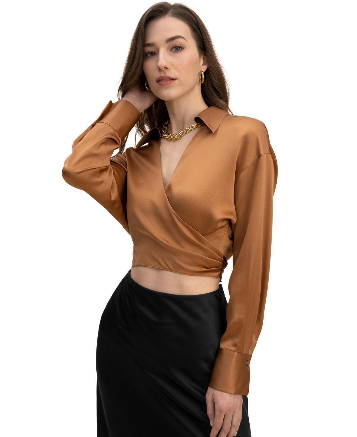 Pure Silk Blouse for Women Wrapover Cropped Shirt product image