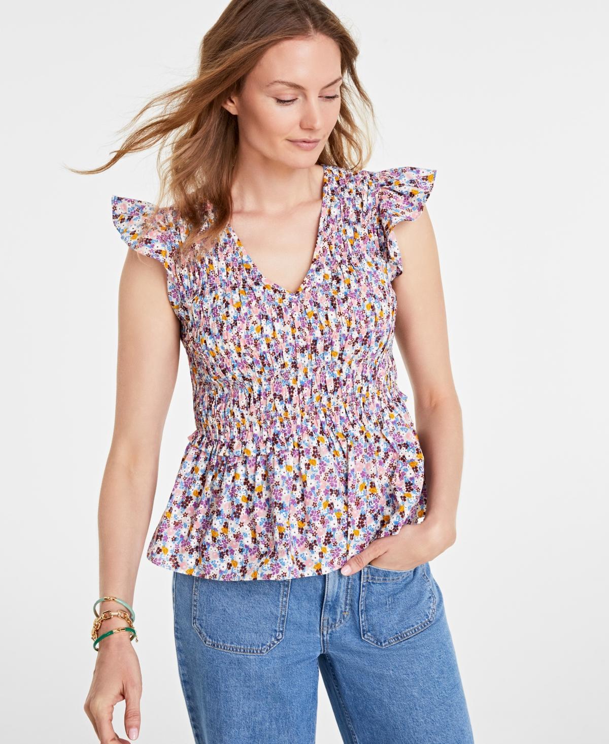 On 34th Womens Ruffle-Sleeve Printed Peplum Top, Created for Macys Product Image