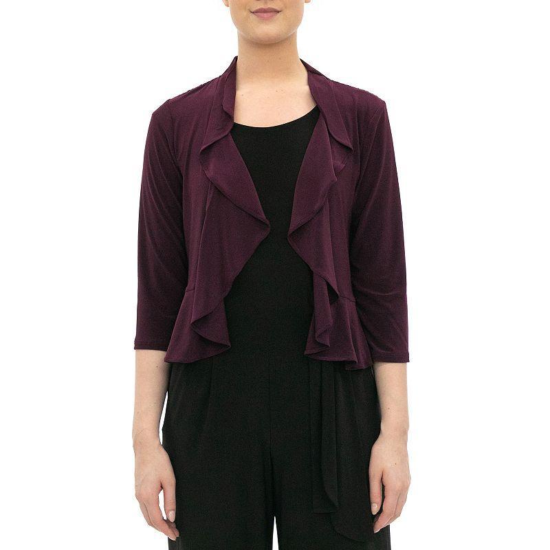 Womens Nina Leonard Ruffle Open-Front Cardigan Product Image