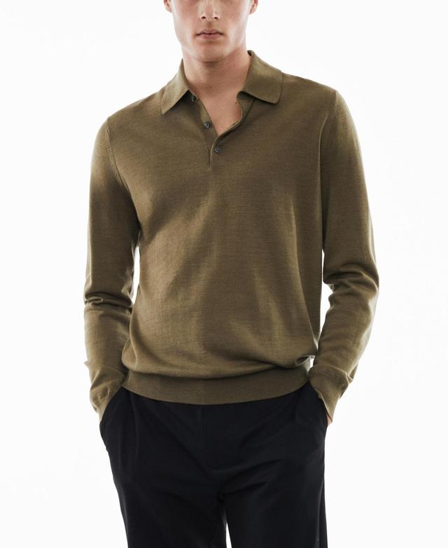 MANGO MAN - 100% merino wool long- sleeved polo shirt navyMen Product Image