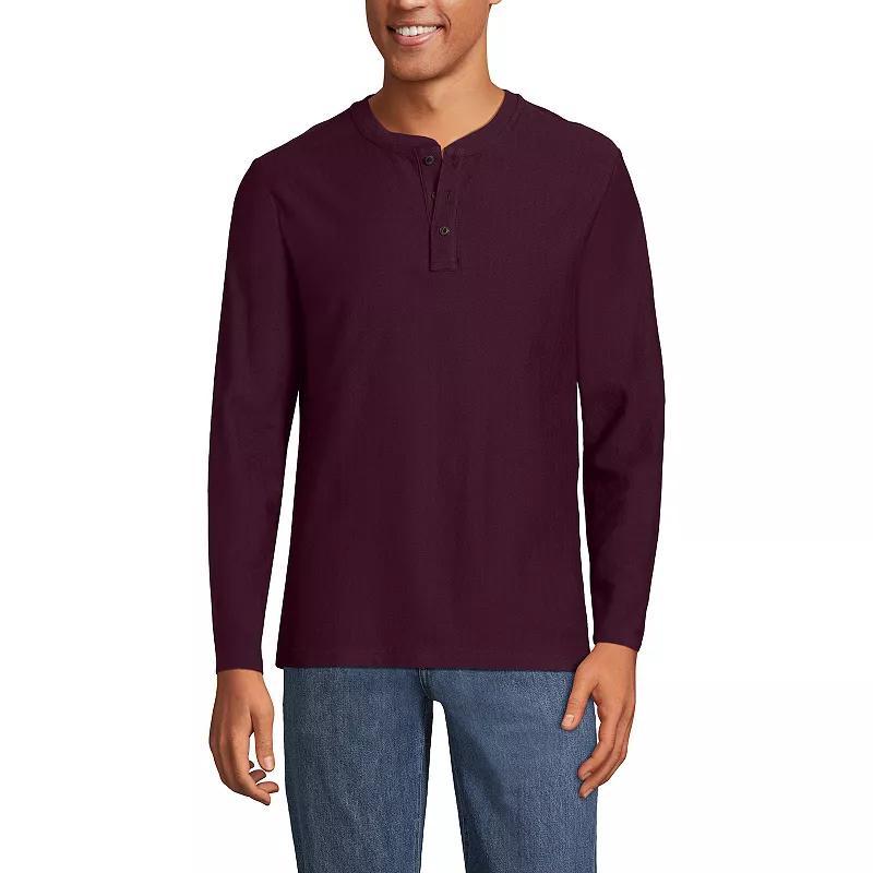 Mens Lands End Long Sleeve Textured Herringbone Henley Shirt Black Plum product image