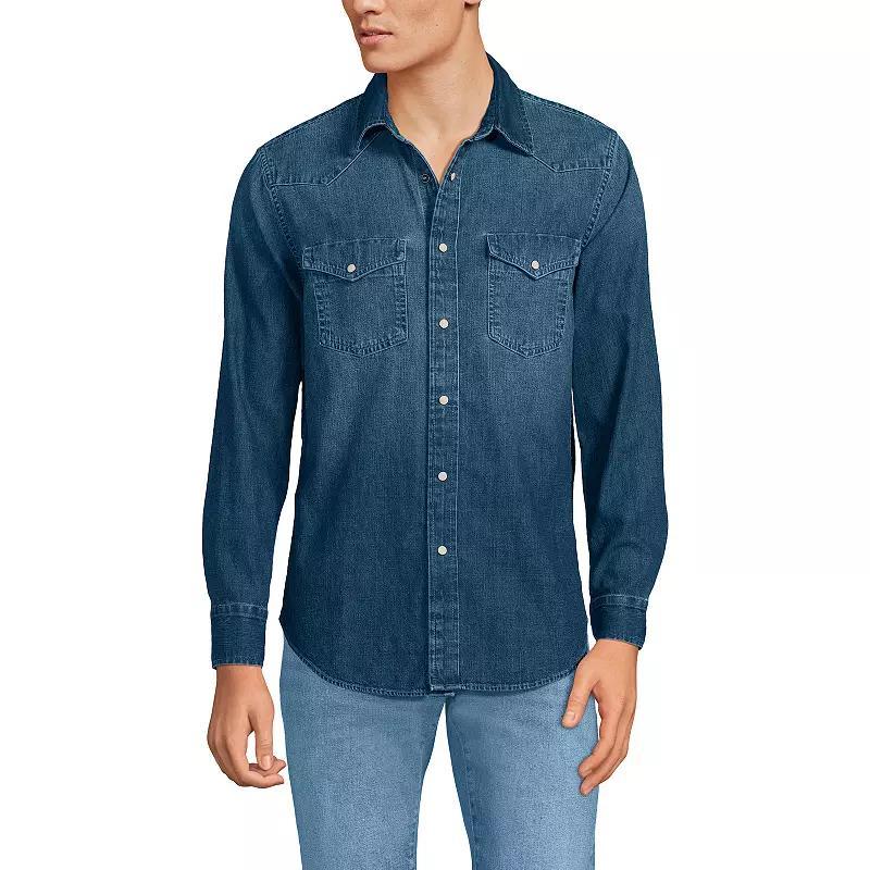 Mens Lands End Plaid Western-Style Shirt Product Image