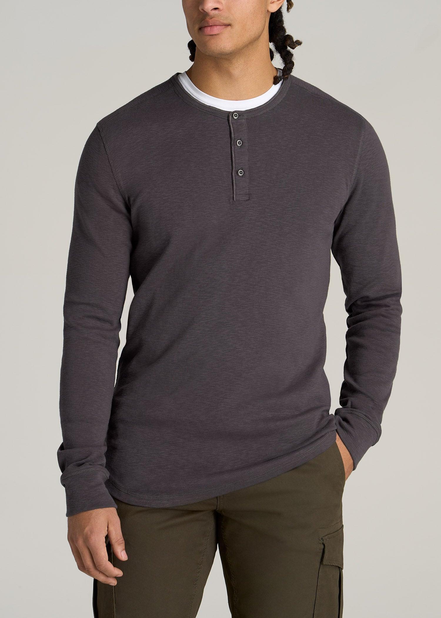 Heavy Slub Henley Shirt for Tall Men in Charcoal Product Image