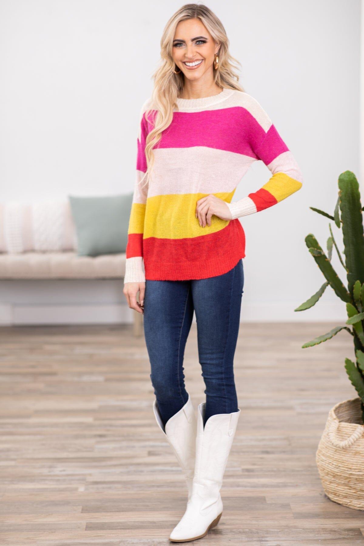 Hot Pink and Yellow Colorblock Sweater Product Image