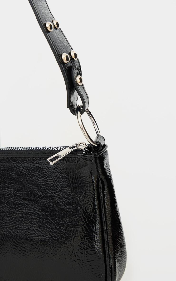 Black Crinkle Stud Handle Shoulder Bag Product Image