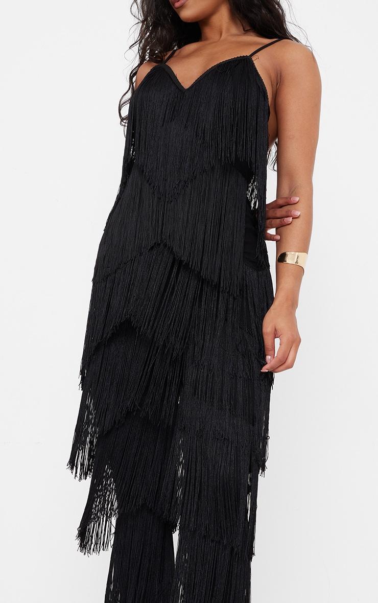 Black Tassel Plunge Jumpsuit Product Image