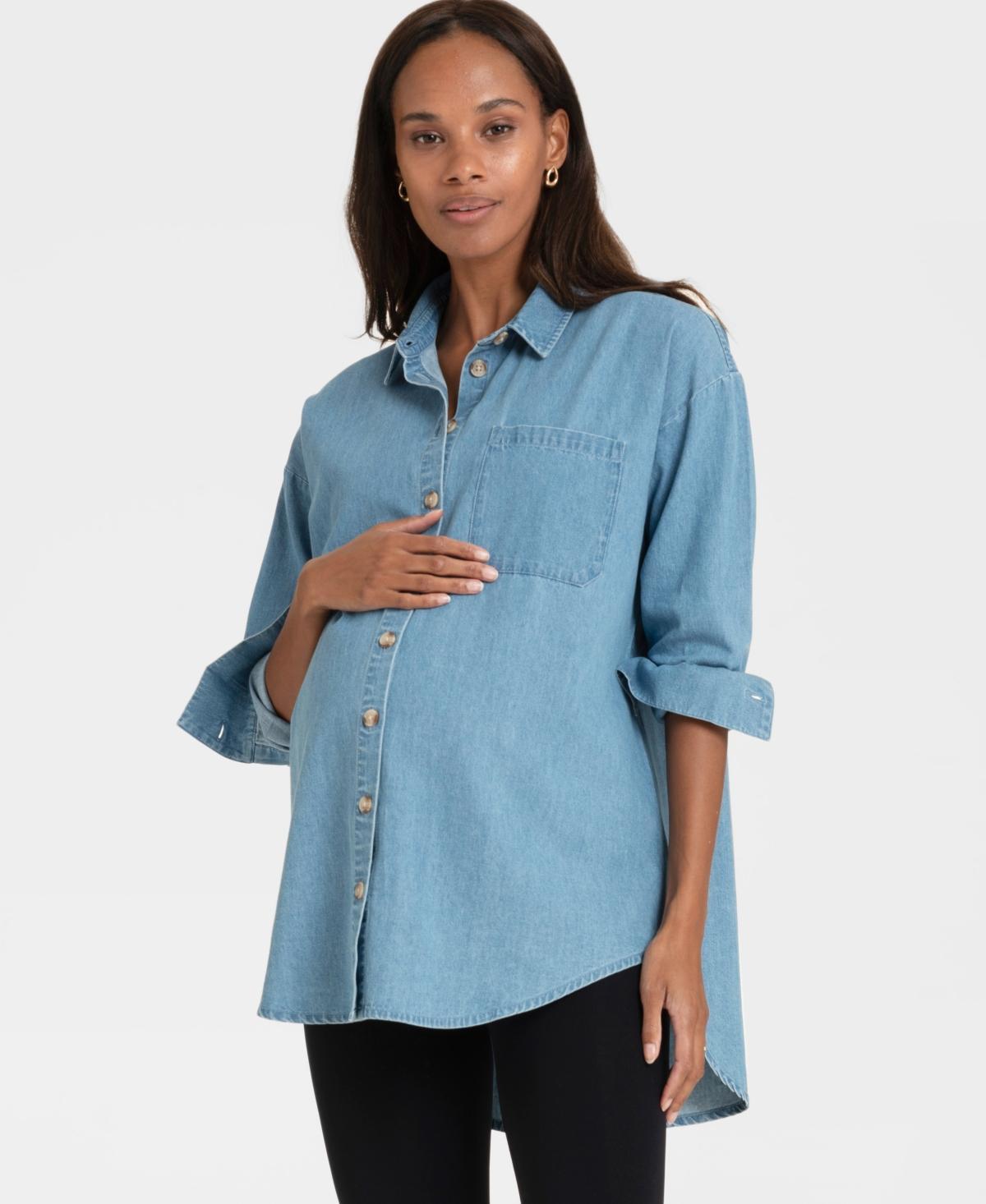 Seraphine Womens Denim Curved Hem Maternity Shirt Product Image