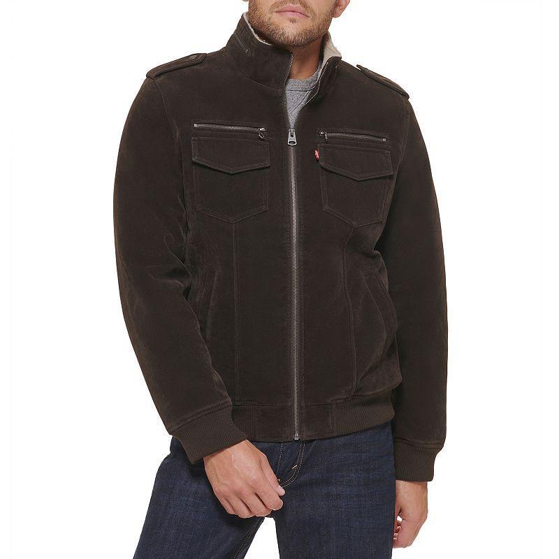 Mens Levis Faux Suede Aviator Bomber Jacket with Sherpa Beige Product Image