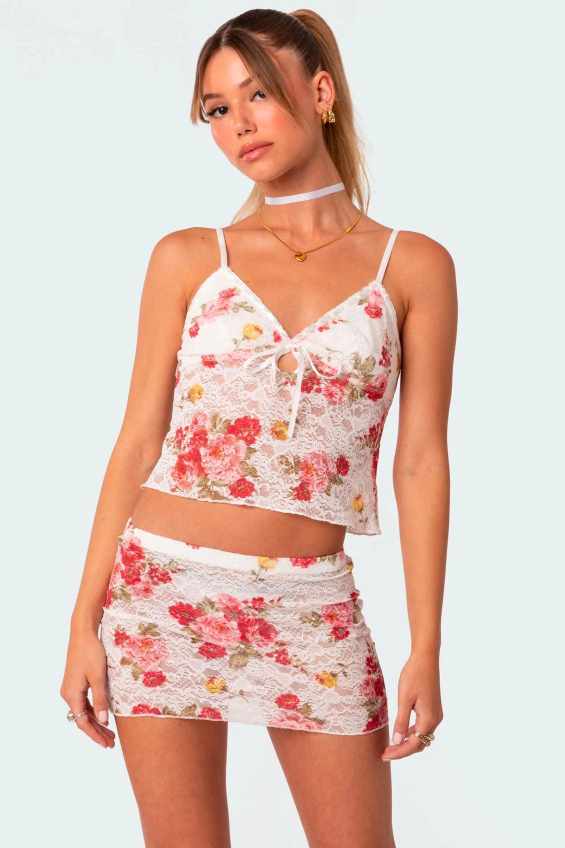 Portofino Printed Sheer Lace Tank Top Product Image