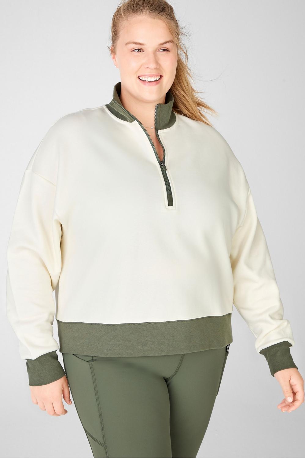 Fabletics Catarina Mock Neck Half Zip Pullover Womens white plus Size 3X product image