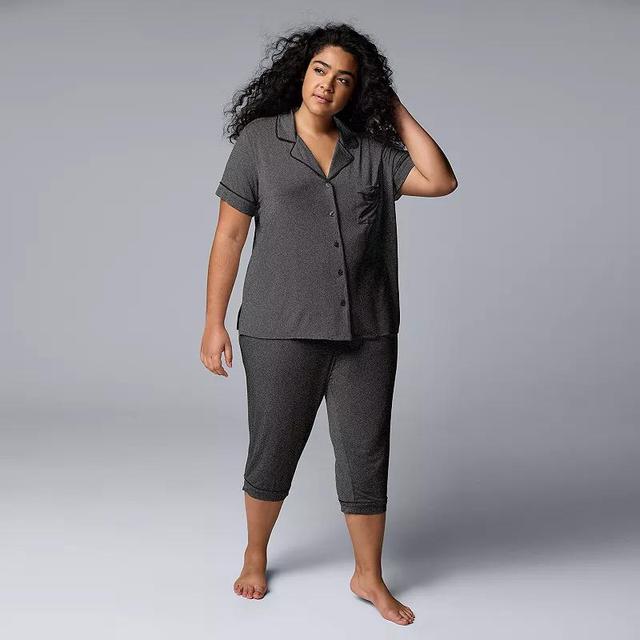 Plus Size Simply Vera Vera Wang Basic Luxury Pajama Shirt & Pajama Capris Set, Womens Pink Product Image