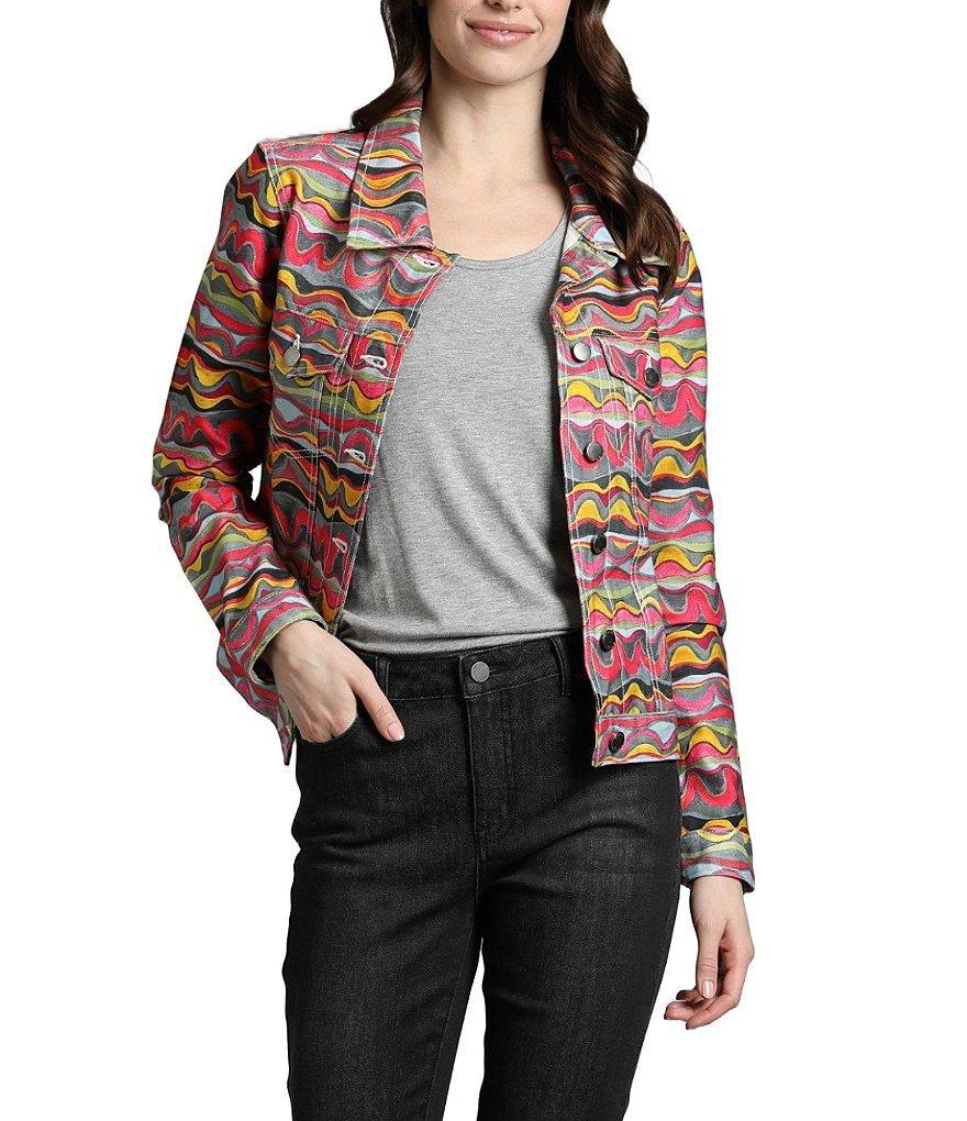 APNY Abstract Floral Printed Long Sleeve Denim Jacket Product Image