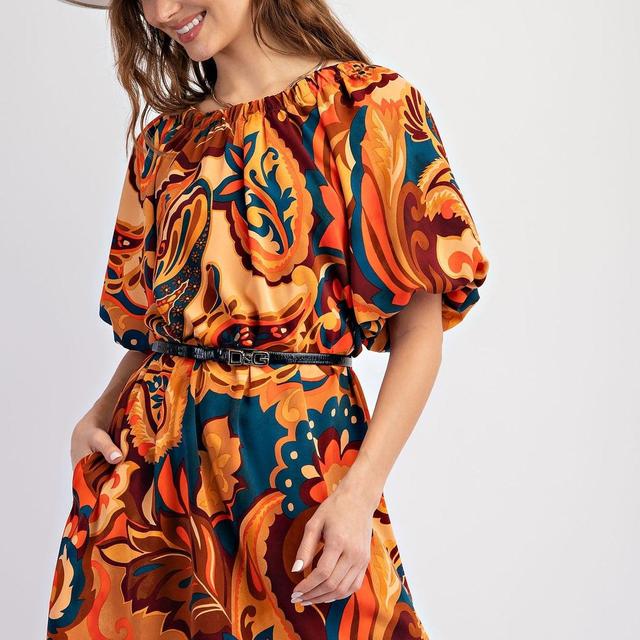 Sophia Paisley Print Plus Size Dress, 2 Colors (1XL to 3XL) Product Image