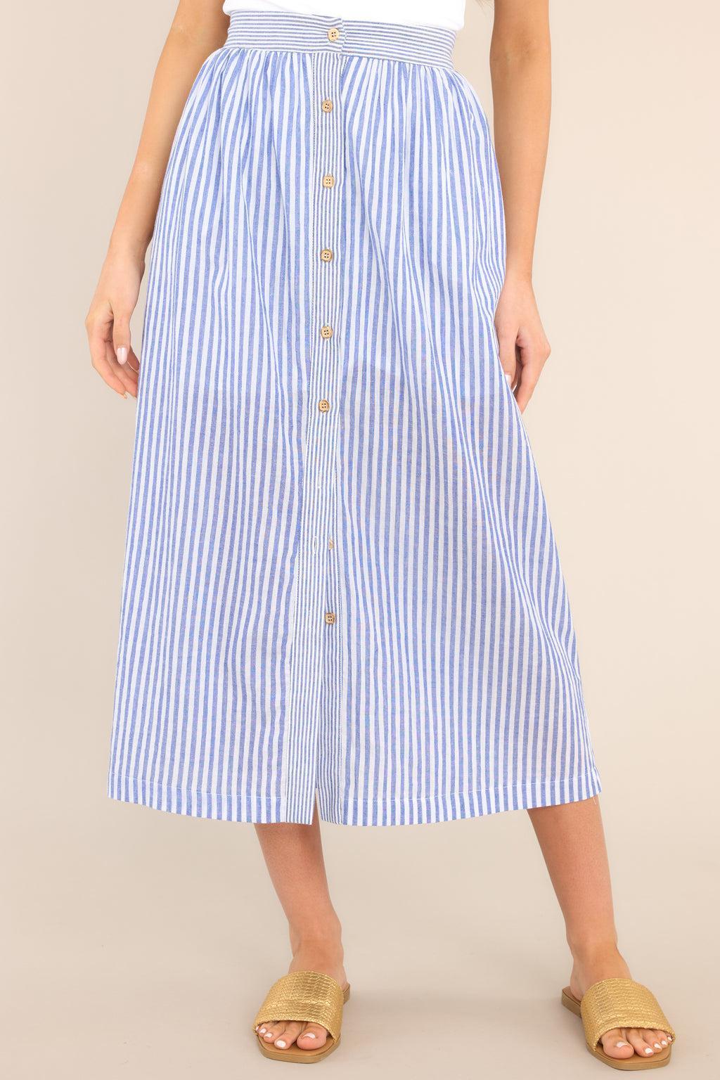 Treasured Blue Striped Button Front Maxi Skirt Product Image