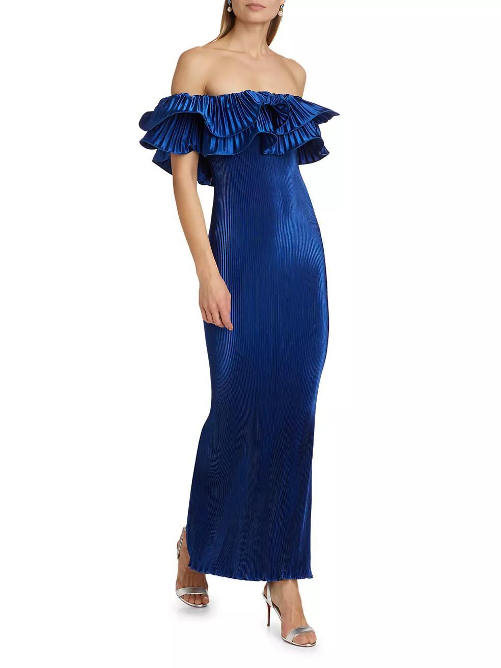 Debut Frill Off-the-Shoulder Column Gown Product Image