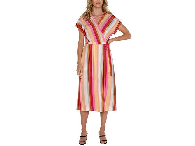 Liverpool Los Angeles Stripe Short Sleeve Wrap Dress Product Image