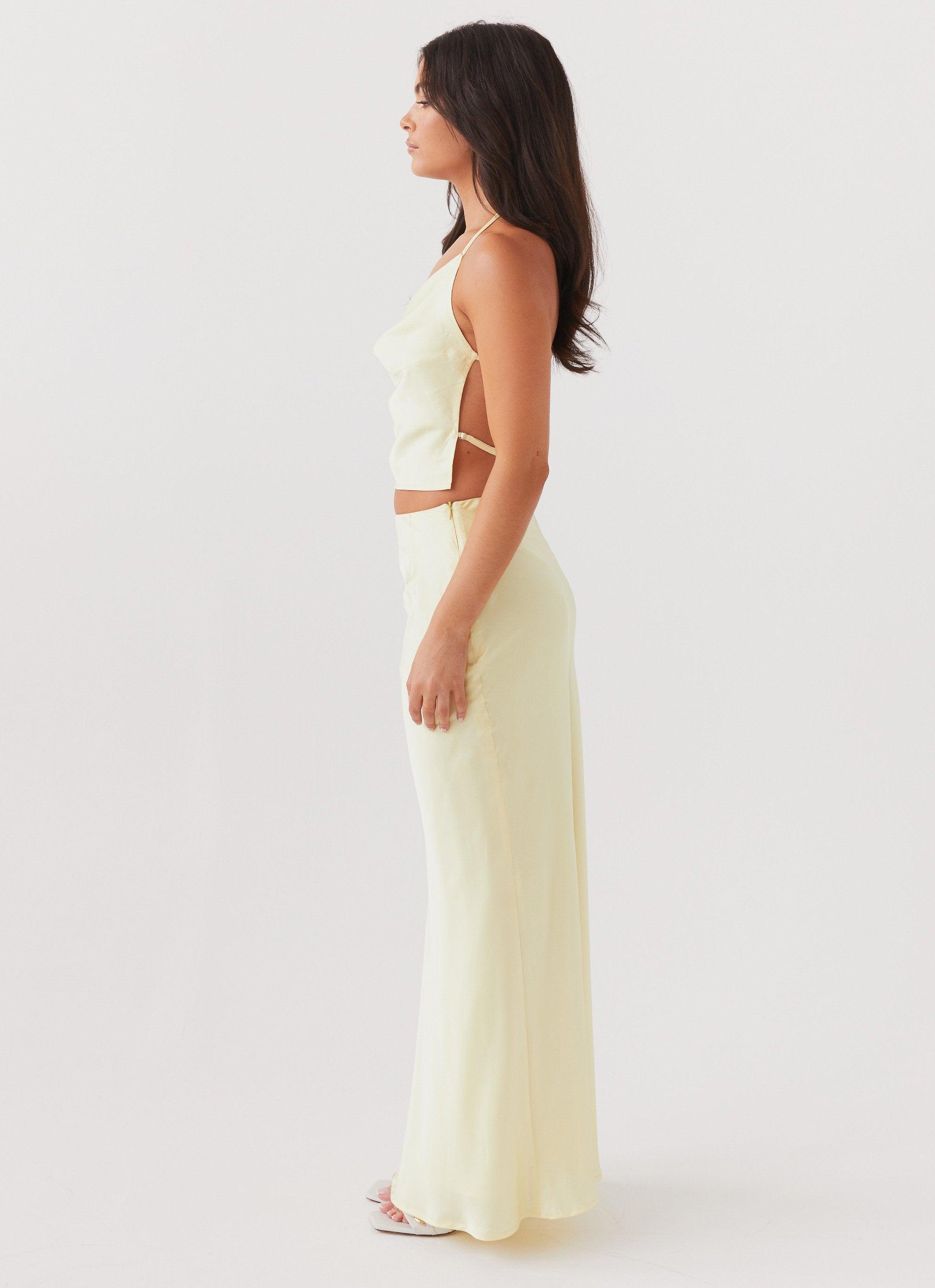 Ivanna Satin Maxi Skirt - Lemon Product Image