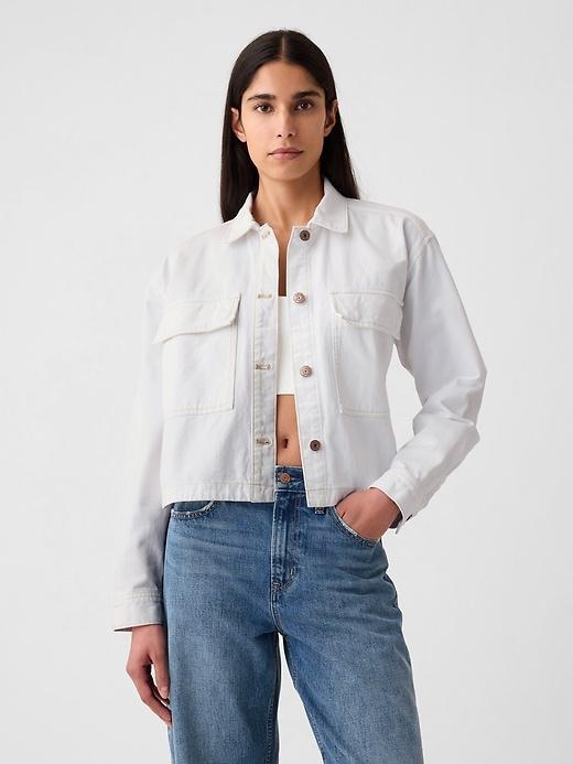 Cropped Denim Shirt Jacket Product Image