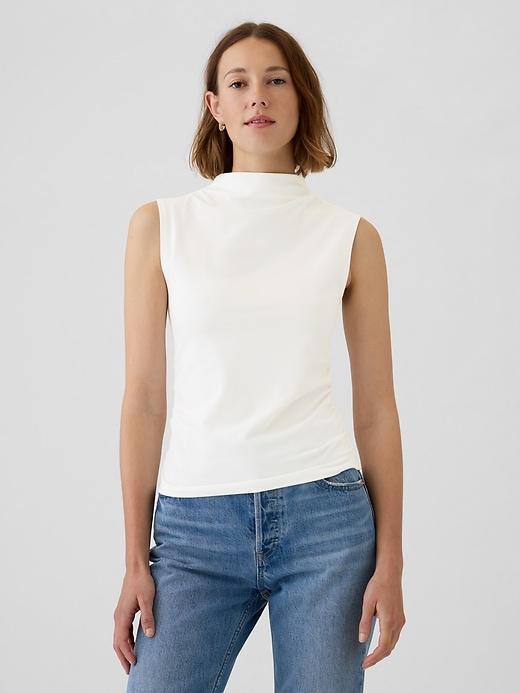 Modern Funnel-Neck Ruched Tank Top Product Image