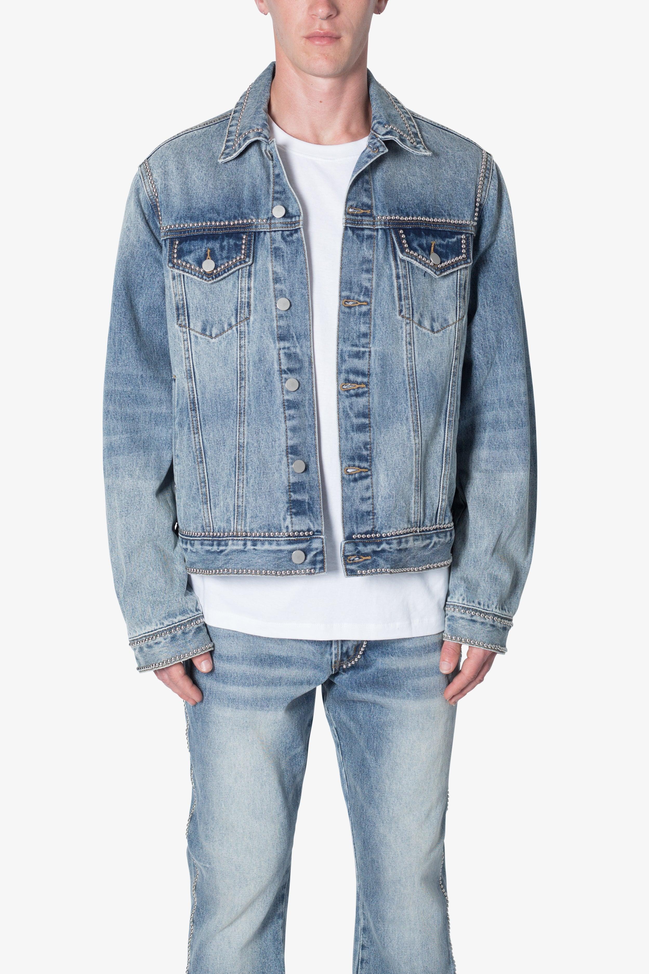 Flat Studded Trucker Jacket - Blue Product Image