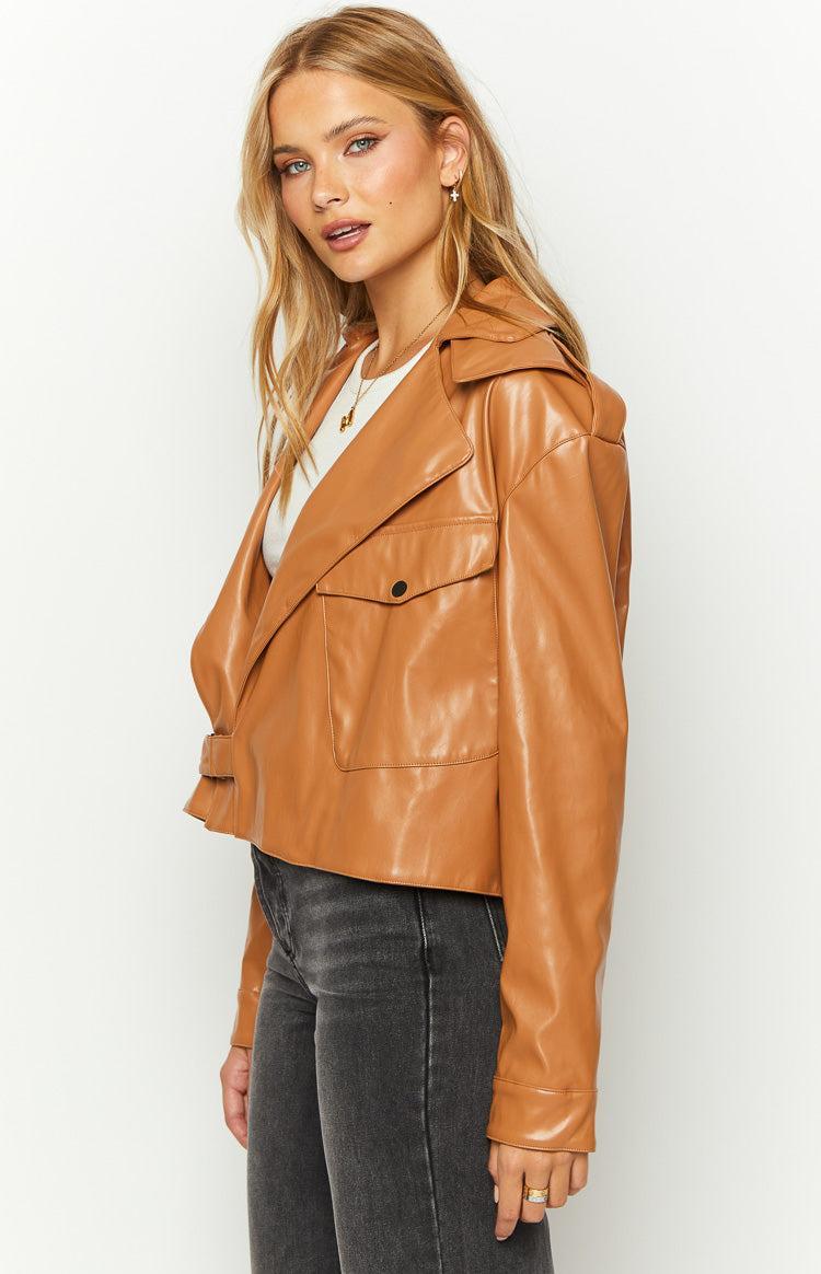 Blaze Bolt Tan PU Leather Jacket Product Image