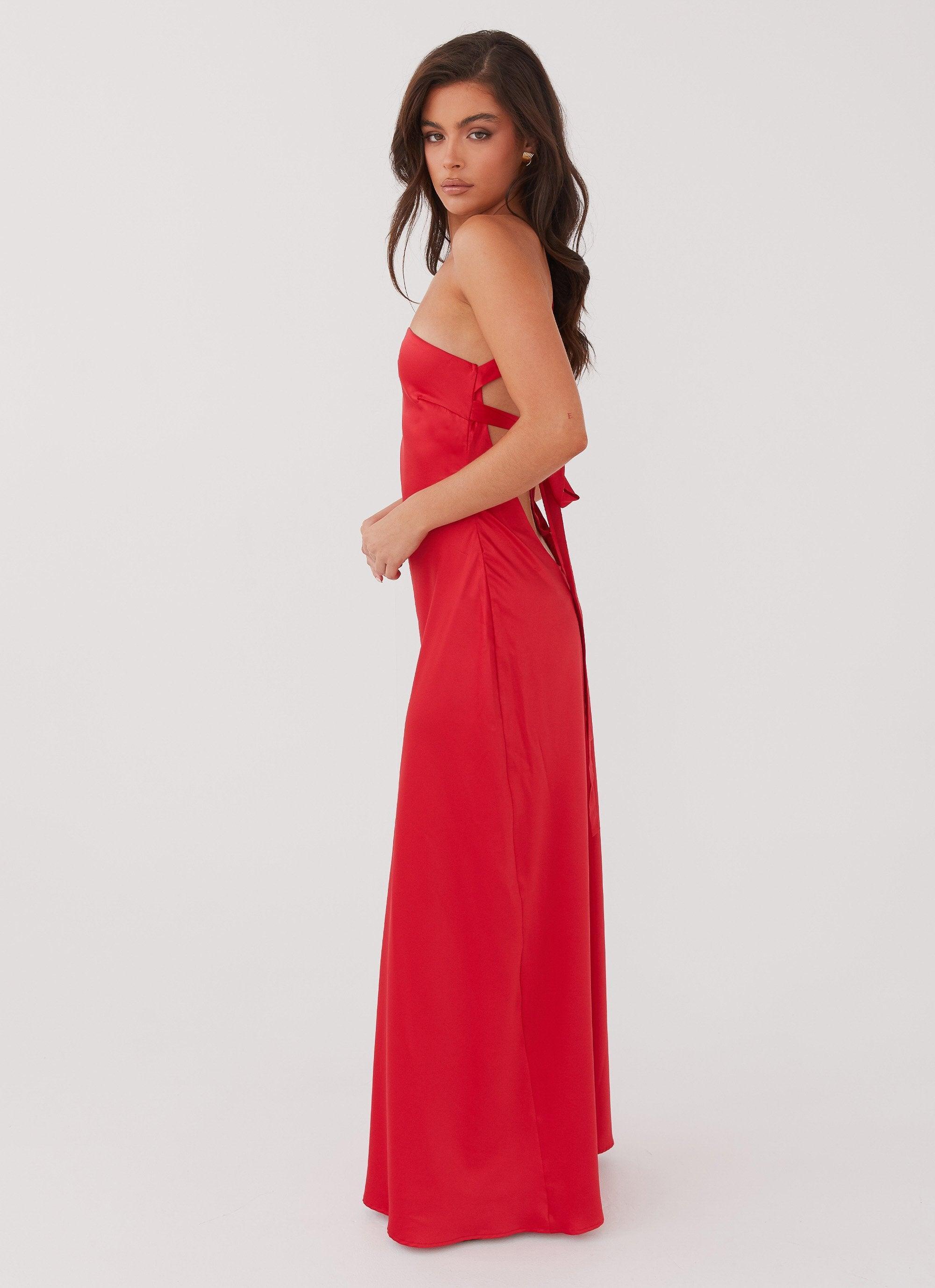 Delancy One Shoulder Maxi Dress - Rouge Red Product Image