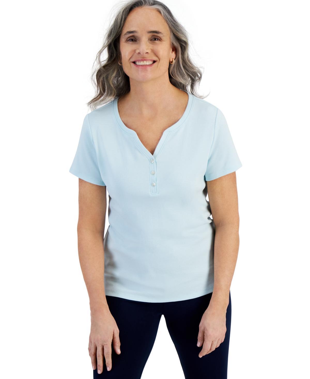 Women's Short-Sleeve Cotton Henley Top, Created for Macy's Product Image