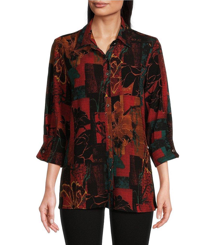 Calessa Abstract Graffiti Print Collared 3/4 Sleeve Top product image