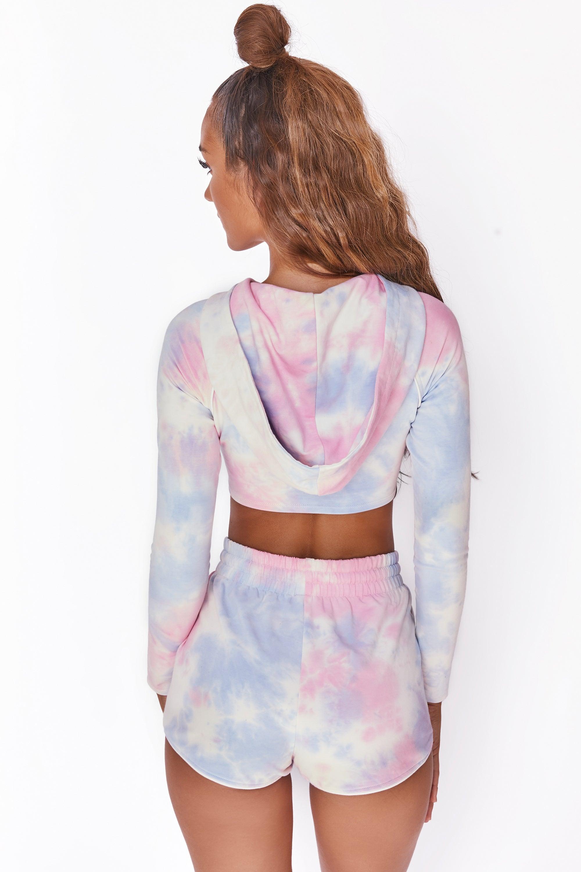 New Goals Cropped Ruched Hoodie in Tie Dye Female Product Image