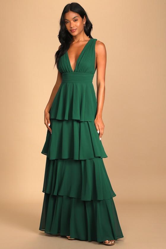 Amazing Evening Hunter Green Tiered Maxi Dress Product Image