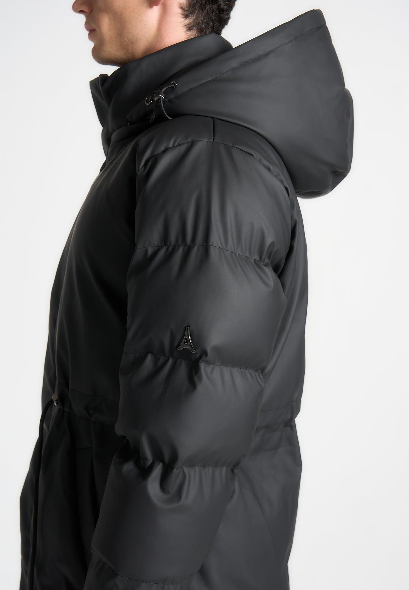 Matte Longline Puffer Coat - Black Male Product Image