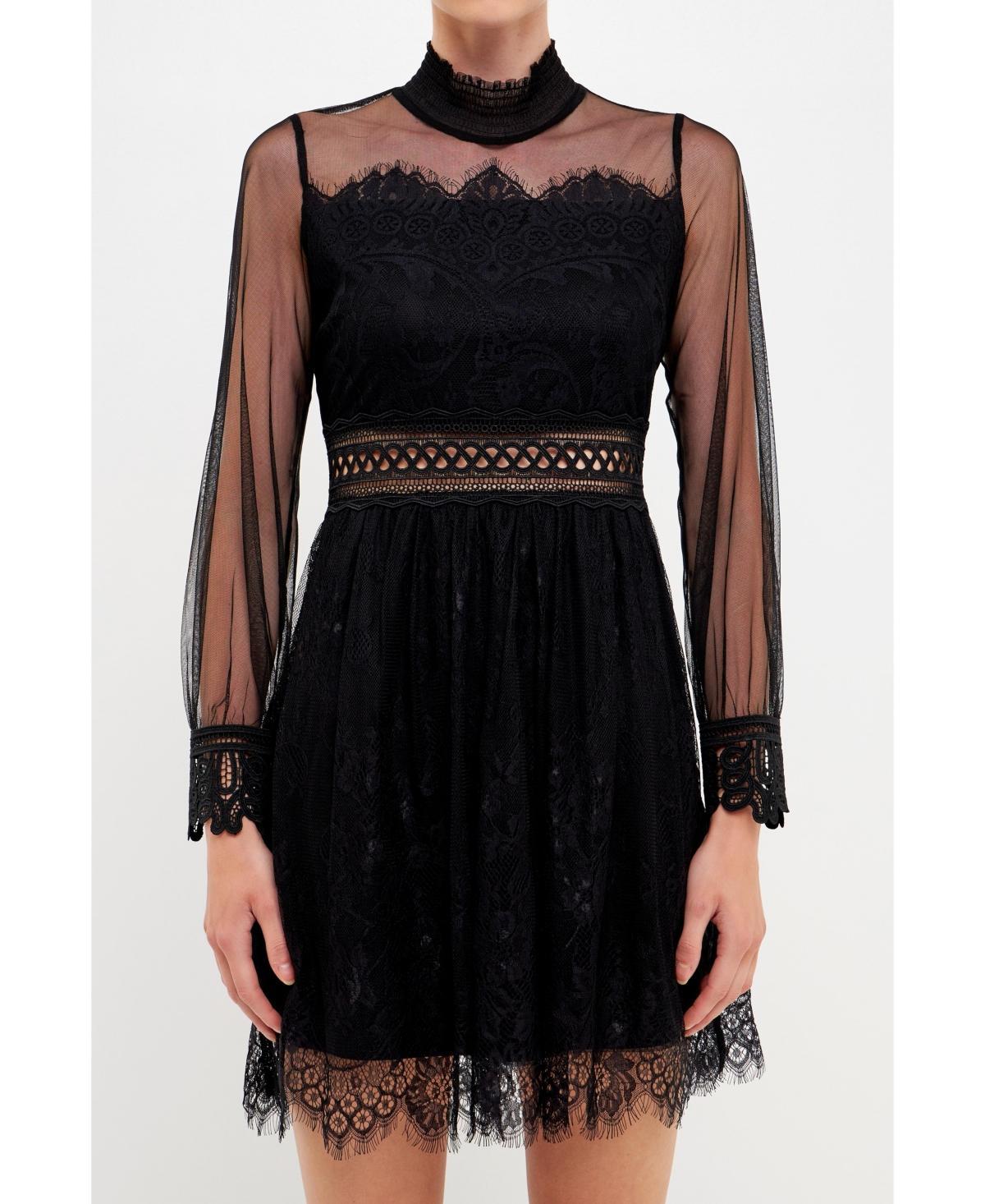 Womens Long Sleeve Lace Mini Dress Product Image