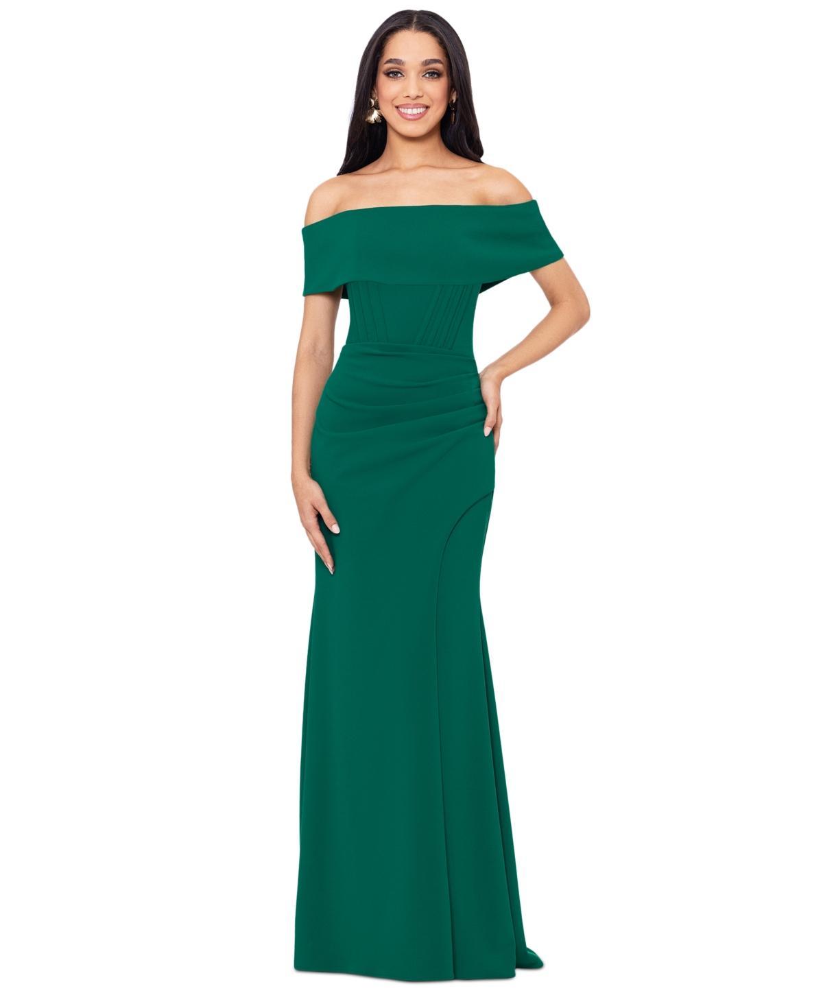 Betsy & Adam Womens Off-The-Shoulder Front-Slit Gown Product Image