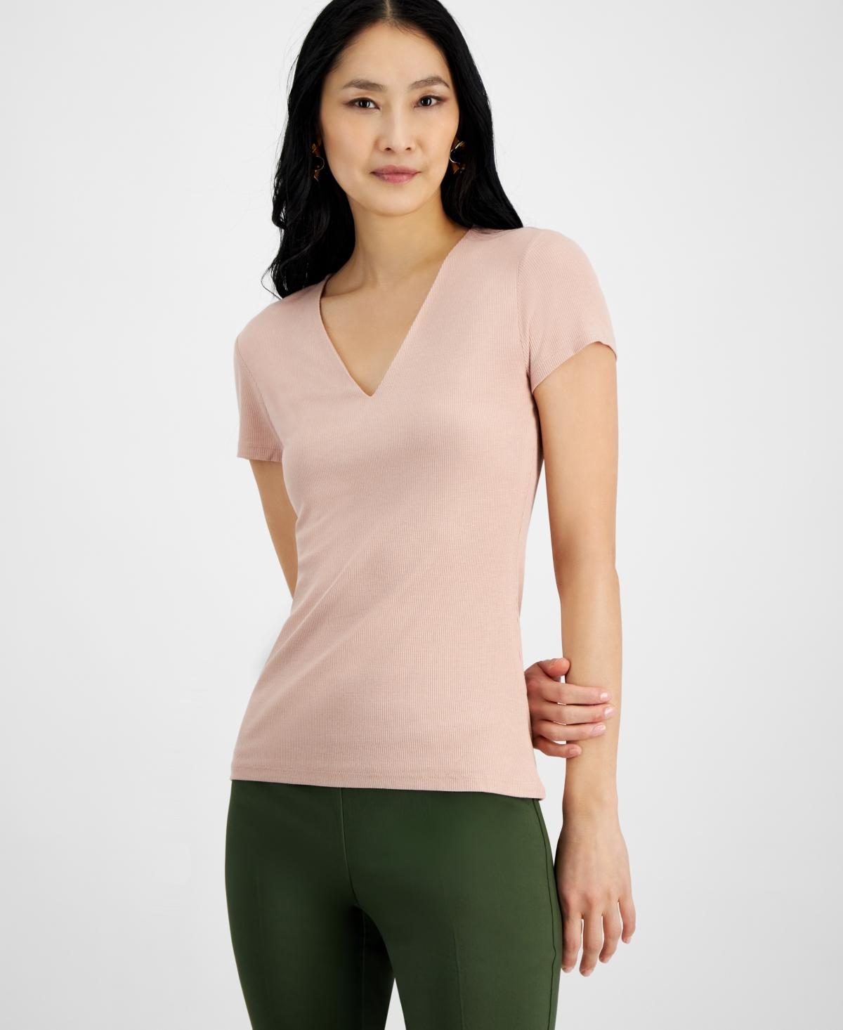 I.n.c. International Concepts Womens Ribbed V-Neck Top, Created for Macys Product Image