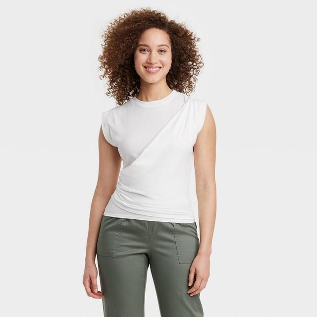 Womens Slim Fit Drape Wrap T-Shirt - A New Day White XL Product Image