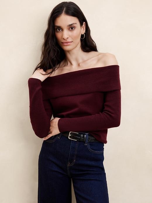 Off -The-Shoulder Pullover Sweater Product Image