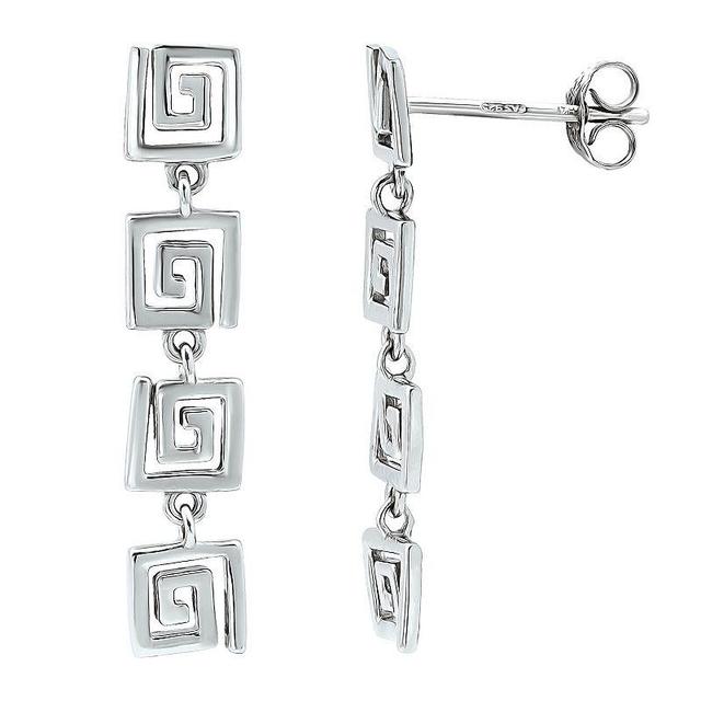 Aleure Precioso Sterling Silver and 18k Gold Plated Greek Key 4 Link Posted Drop Earrings, Womens Product Image