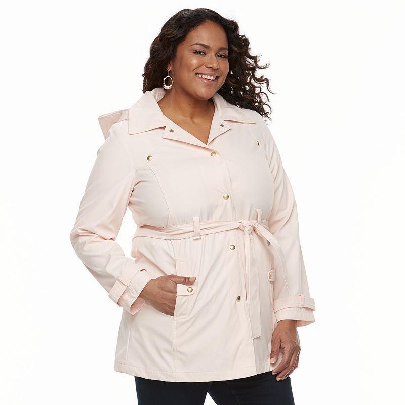 Plus Size Weathercast Hooded Bonded Trench Coat, Womens Product Image