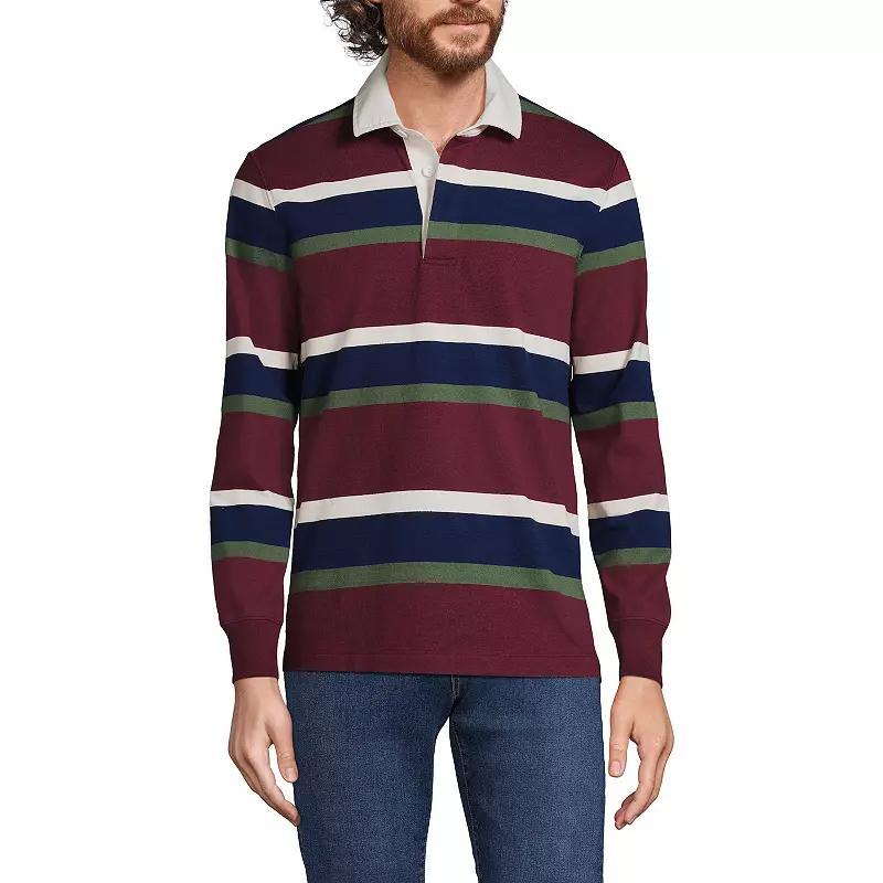 Lands End Mens Long Sleeve Stripe Rugby Shirt - Navy Product Image