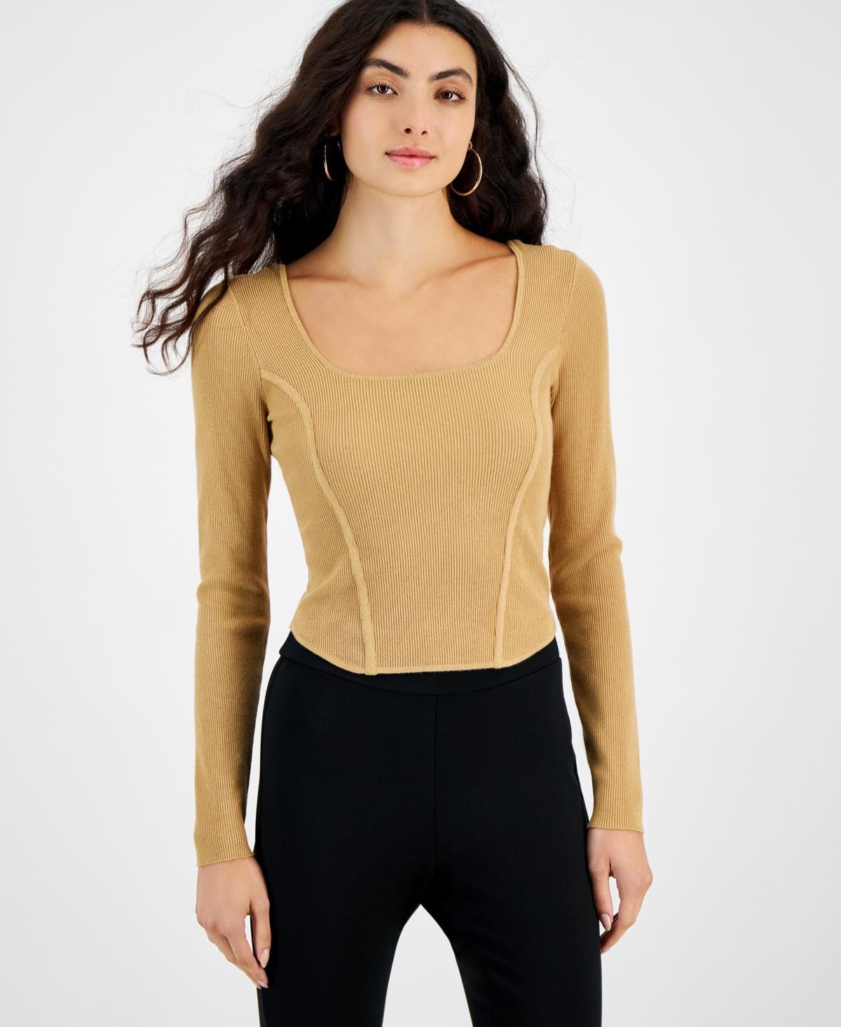 Bar Iii Womens Ribbed Square-Neck Long-Sleeve Sweater, Created for Macys Product Image