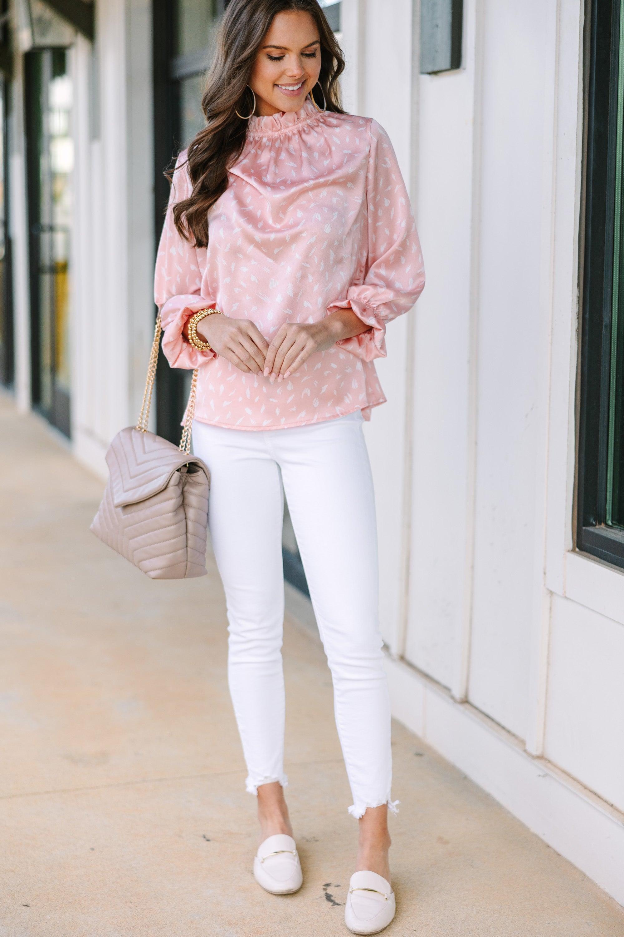 Tried and True Blush Pink Spotted Blouse Female Product Image