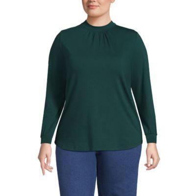 Women's Plus Size Jersey Long Sleeve Gathered Mock Neck Tee Product Image