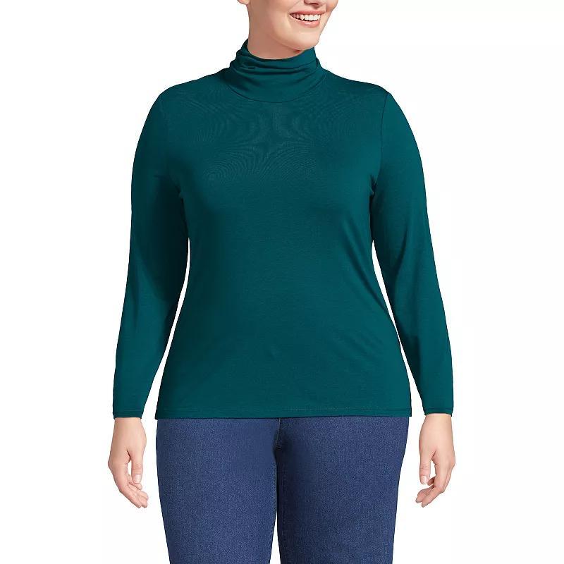 Plus Size Lands End Lightweight Fitted Long Sleeve Turtleneck, Womens Cobalt Blue Grey Product Image