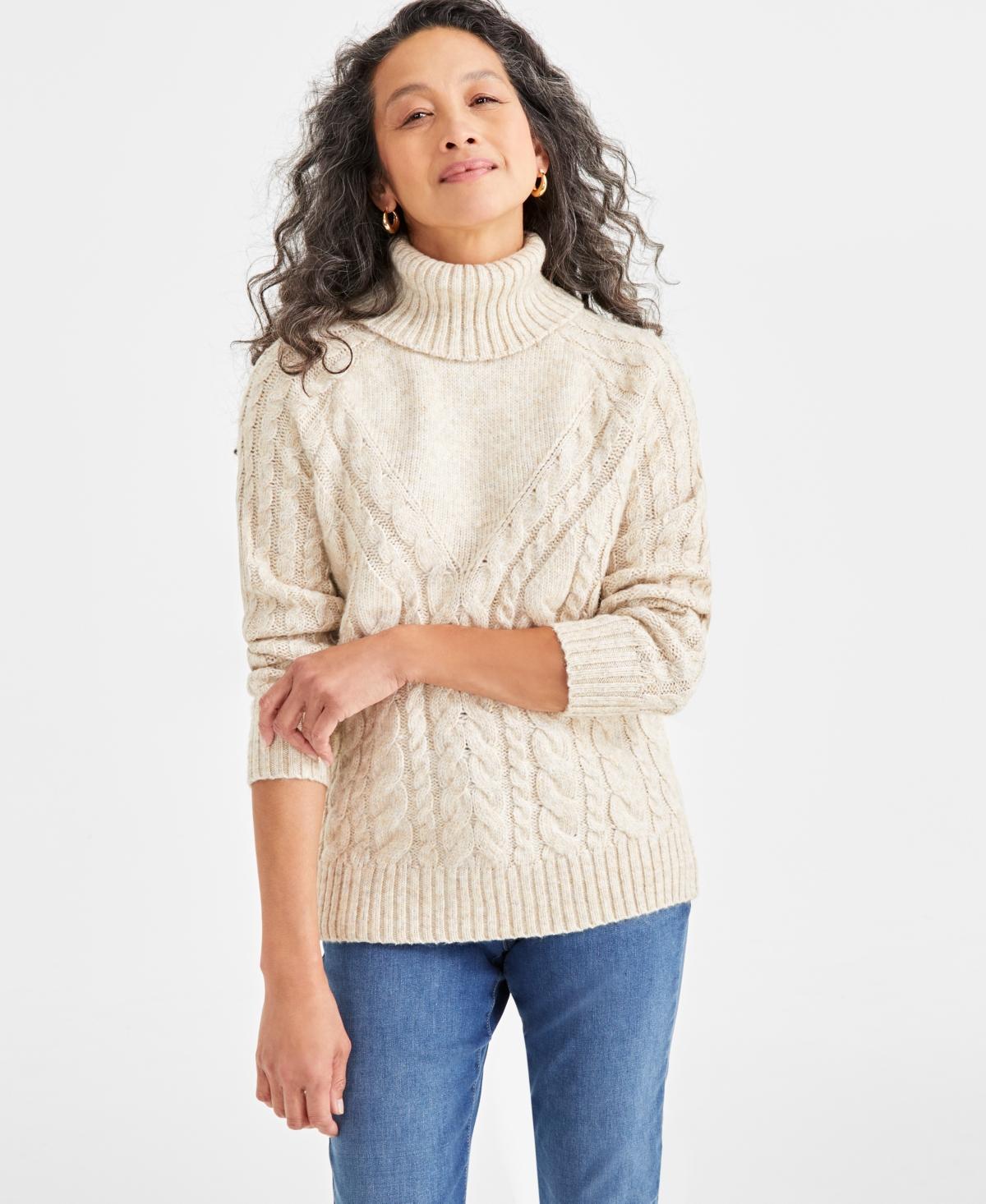 Style & Co Womens Lurex Cable-Knit Turtleneck Sweater, Created for Macys Product Image